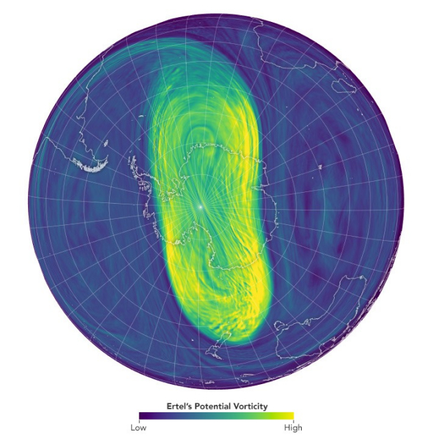 Polar vortex over Antarctica in August