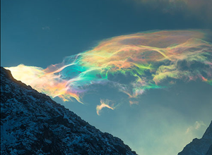 Rainbow clouds over the Altai Mountains