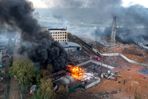 Explosion and fire at the gas distribution system in Mytishchi