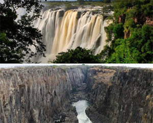 Drying Victoria Falls in Africa