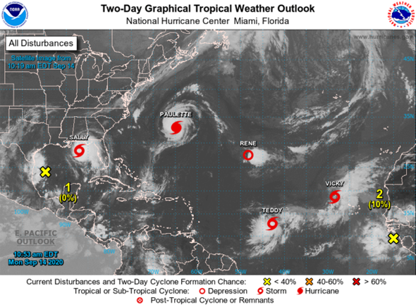 Five storm systems in the Atlantic