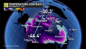 Abnormal cold weather in Canada